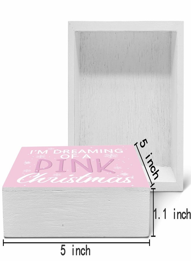 SRADMO I'm Dreaming Of a Pink Christmas Wooden Sign Desk Decor, Pastel Pink Girly Christmas Snowflake Wood Block Signs for Home Office Xmas Party Holiday Desk Table Shelf Decorations, 5x5 Inches - Image 2
